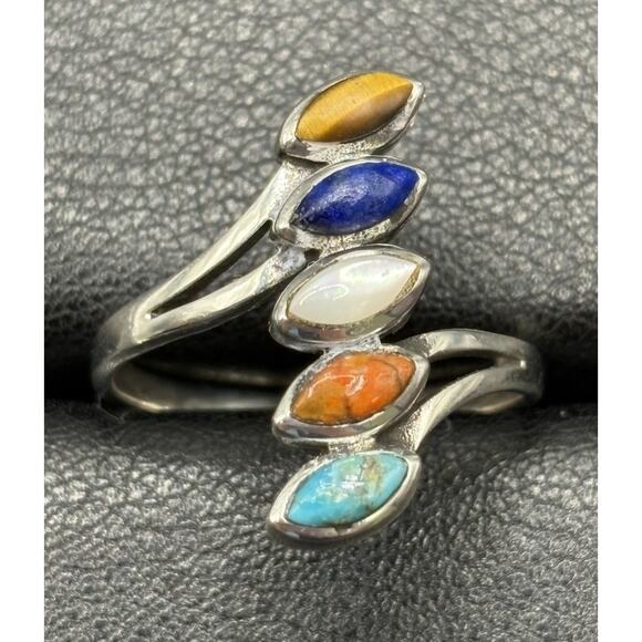 New Condition Sterling Silver Multi Gemstone Bypass Ring Size 10 - Picture 1 of 9